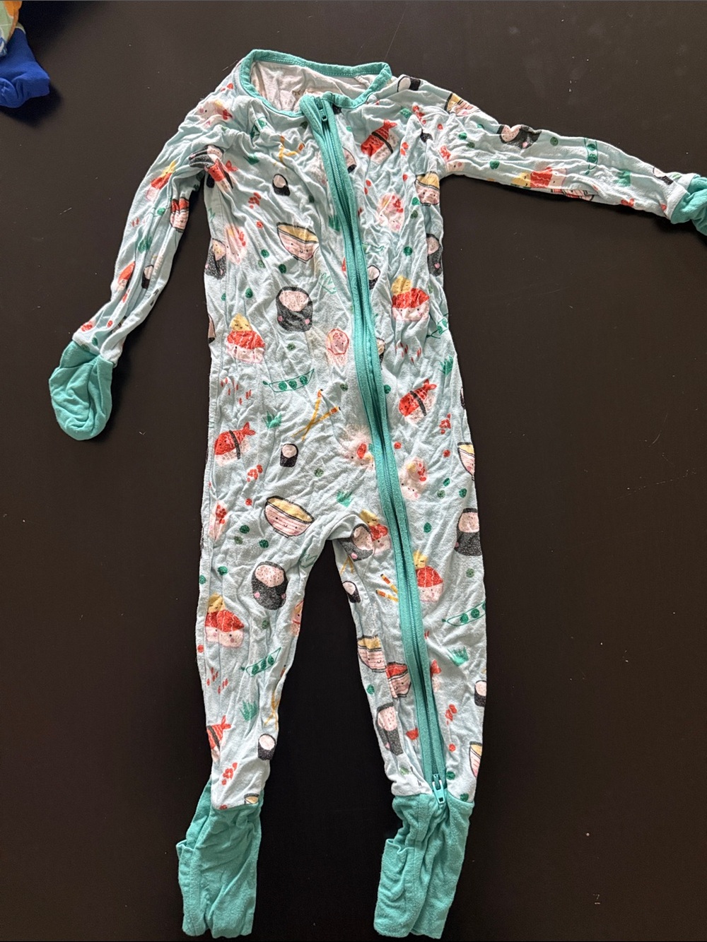 Little Sleepies blue Sushi-Print Zip Footie Pajamas
